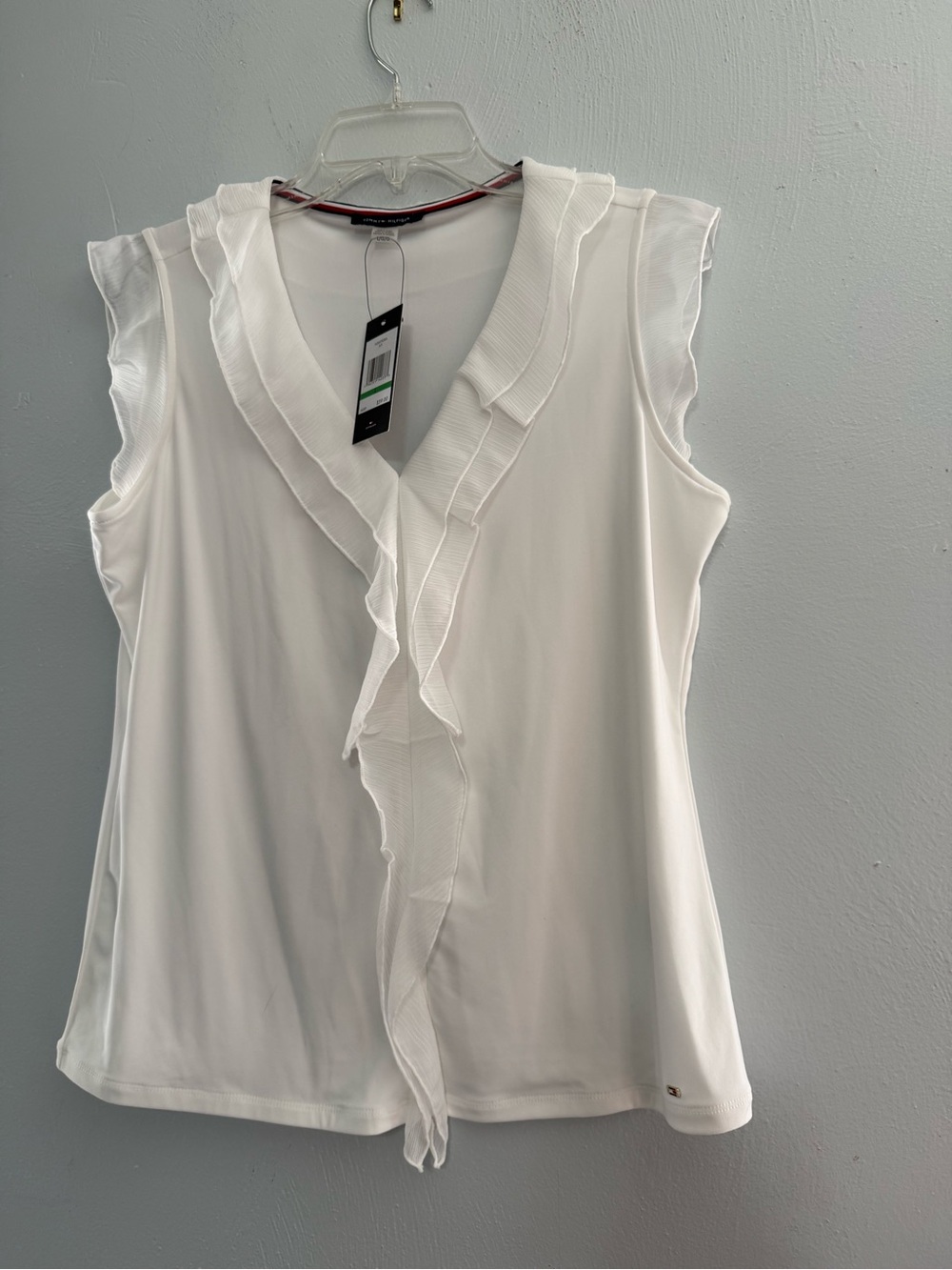 Tommy Hilfiger White Ruffled V-Neck Sleeveless Camisole